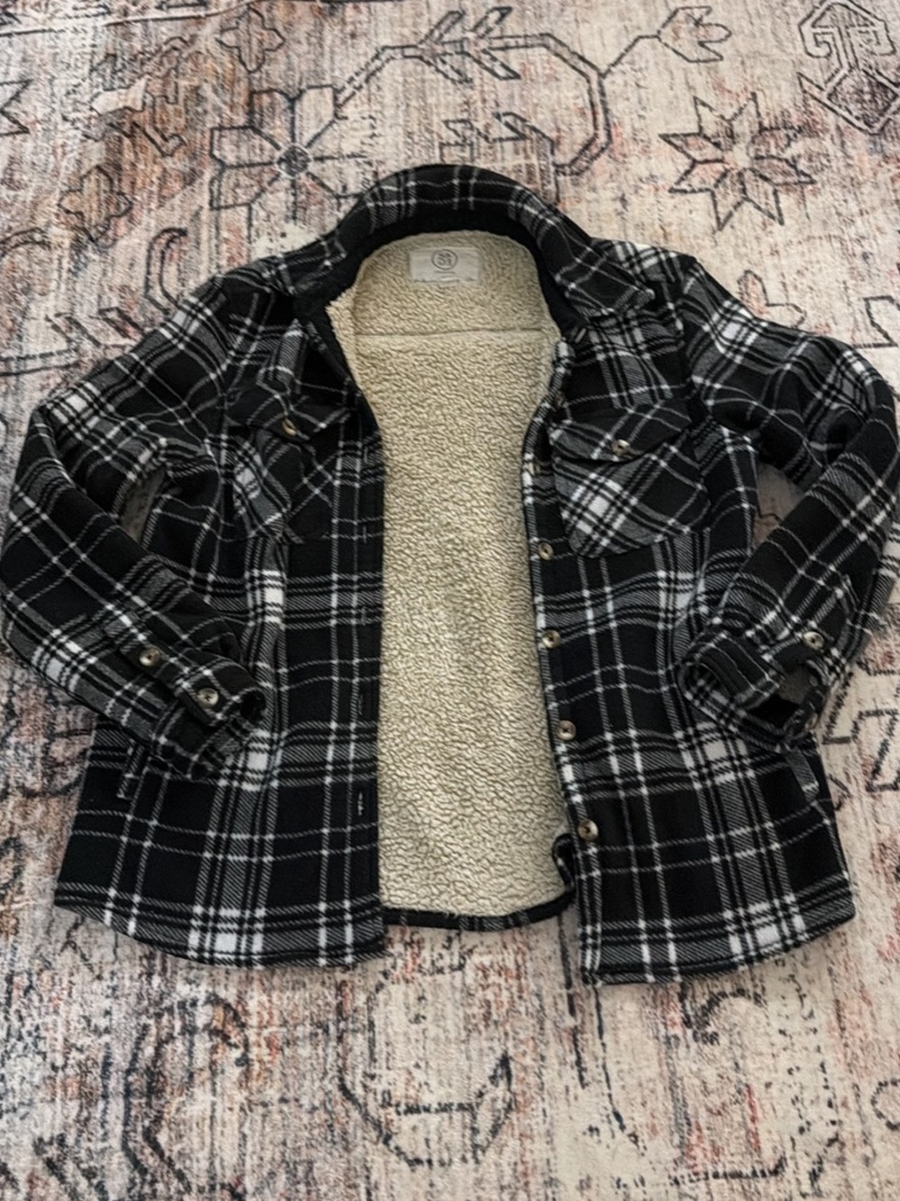 Black and White Gingham Sherpa Lined Jacket S
